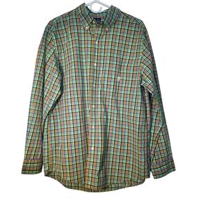 Chaps Mens Colorful Plaid Button-Down Long Sleeved Shirt L EUC Green Blue Orange